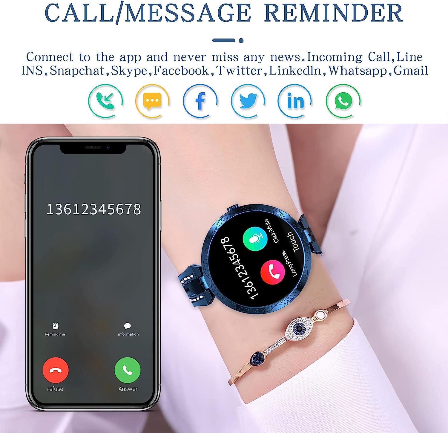 Yihou Women Smart Watch for Android iOS Phone Fitness Tracker Waterproof Activity Tracker Pedometer Step Calories Counter Sleep Tracker Exercise Sport Luxury Fashion Lady Smartwatch Gold Silver Blue - Image 6